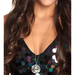 80er Jahre Discokugel Halskette mit Anhänger Deluxe silber
