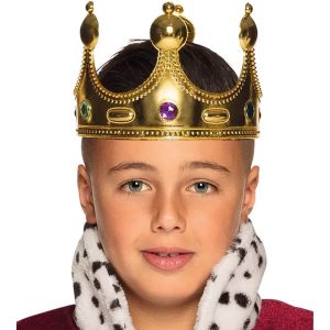 Königinnen Königs Krone verstellbar mit Schaumstoff innen und Steinen für Kinder gold-bunt