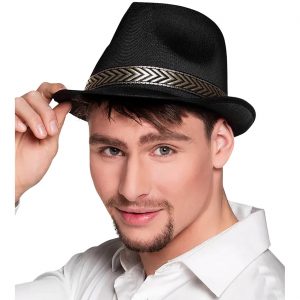 Trilbyhut schmale Krempe gewebt mit Band Funky einfarbig schwarz