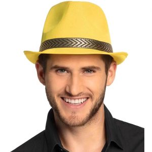Trilbyhut schmale Krempe gewebt mit Band Funky einfarbig gelb