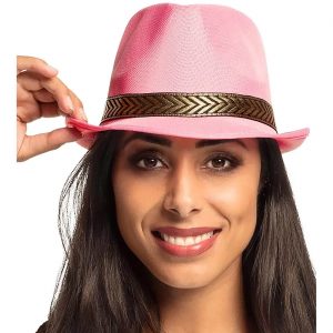 Trilbyhut schmale Krempe gewebt mit Band Funky einfarbig rosa