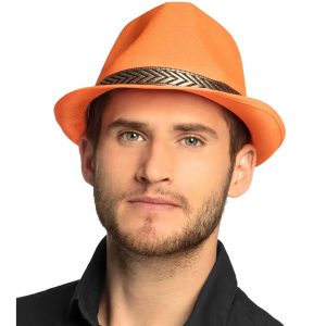 Trilbyhut schmale Krempe gewebt mit Band Funky einfarbig neonorange