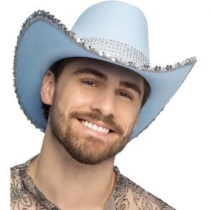 Cowgirl Cowboy / Festival Cowboyhut mit Strass und Pailletten SPARK hellblau-silber