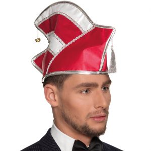 Elferrat Komitee Mütze Schiffchen aus Polyester fallen unterschiedlich groß aus rot-weiß