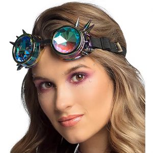 Steampunk Schweißerbrille Goggles mit Stacheln Holo-Optik bunt