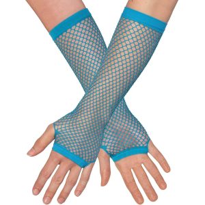 Netzhandschuhe lang fingerlos Mesh einfarbig neonblau