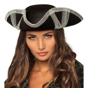 Edelleute / Piraten Dreispitzhut mit Bordüre ROYAL FORTUNE schwarz-silber