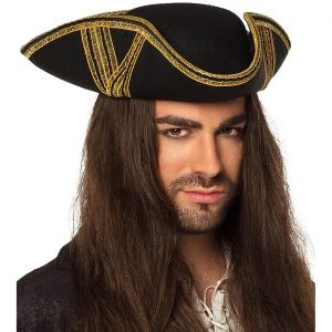 Edelleute / Piraten Dreispitzhut mit Bordüre ROYAL FORTUNE schwarz-gold