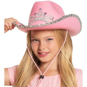 Cowgirl Cowboy / Festival Cowboyhut für Kinder mit Krone Diadem Pailletten rosa-silber