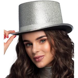 Show / Saloon Zylinderhut Glitzer Metallic GLITZ silber