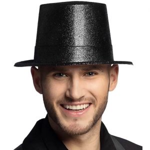 Dekohut Zylinder Plastik mit Glitzer einfarbig schwarz