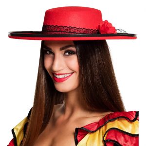 Spanierin / Mexikanerin Hut mit Spitzenband und Rose SENORITA rot-schwarz