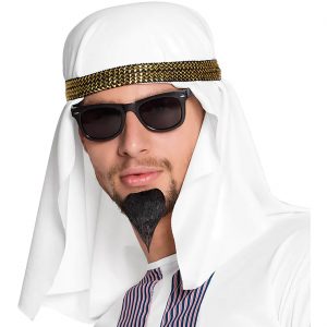 Orientale Scheich Kopftuch Turban Kappe Tuch mit Halteband weiß-gold