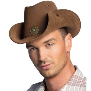 Cowgirl Cowboy Cowboyhut aus Kunstleder mit kleinem Stern NEVADA braun