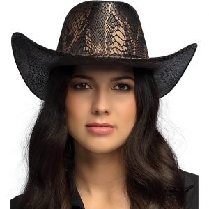 Cowgirl Cowboy / Festival Cowboyhut mit Schlagnemuster bedruckt COBRA metallic schwarz-gold