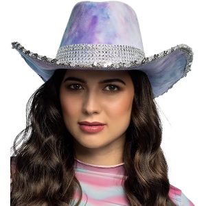 Cowgirl Cowboy / Festival Cowboyhut mit Pink Velours DARLING hellblau-lila