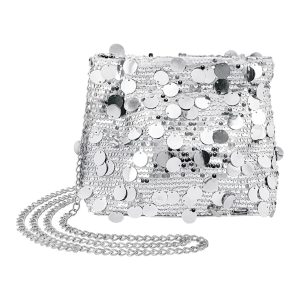 Showgirl Pailletten Handtasche Umhängetasche mit großen Pailletten GLAMOUR 20x18cm silber