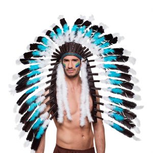 Indianer Häuptlings Federkopfschmuck Deluxe SNOW WOLF türkis-schwarz
