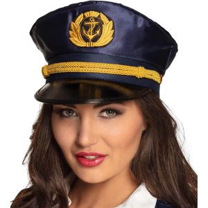 Schiffskapitän Uniform Schildmütze verstellbar CAPTAIN dunkelblau-gold