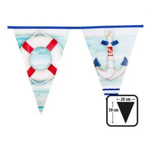 Seefahrt Dekogirlande Wimpelkette Motiv Navi Rettungsring und Anker 6m blau-weiß