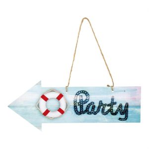 Seefahrt Deko Wandschild aus Papier Motiv Navi Party Rettungsring 16x40cm hellblau-rot