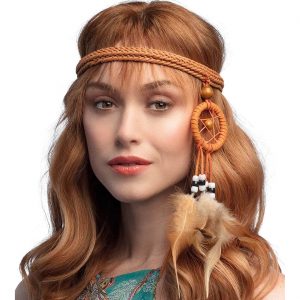 Hippie / Indianer Federstirnband mit Traumfänger DREAMCATCHER hellbraun-schwarz