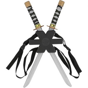 Superheld Roter Söldner Klingenwaffen Set Rucksack mit 2 Ninjaschwertern schwarz
