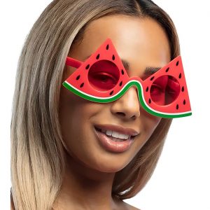 Lebensmittel Wassermelone Motivbrille mit rosa Gläsern rot-grün