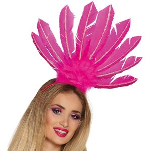 Brasilianischer Federkopfschmuck auf Haarreif Samba neonpink