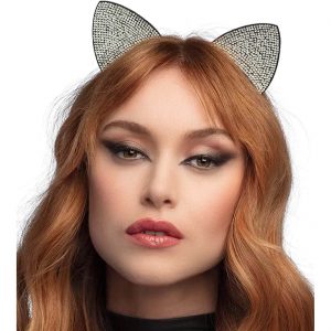 Katzen Haarreif mit Ohren mit Strasssteinen Deluxe DAZZELING KATZE schwarz-silber