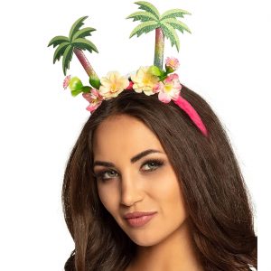 Palmen Haarreif mit Blumen und Glitzer PALMERA grün-pink