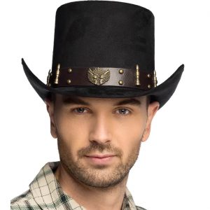 Steampunk / Western Zylinderhut mit hochgezogener Krempe wie Cowbohut BULLETPUNK schwarz-braun
