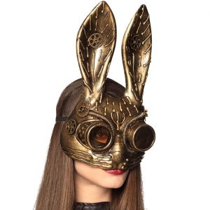 Steampunk / Bunny Dominomaske Halbmaske mit Zahnrädern STEAMBUNNY gold