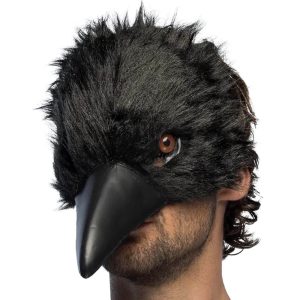 Vogel Krähe Dominomaske mit Schnabel aus Plüsch Halbmaske schwarz