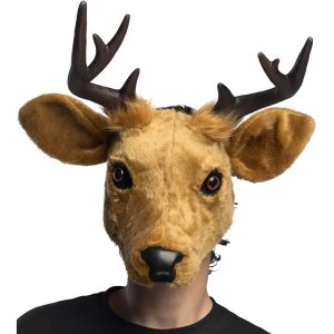 Reh Faun Hirsch Dominomaske mit Hörnern Geweih und Ohren aus Plüsch Halbmaske braun