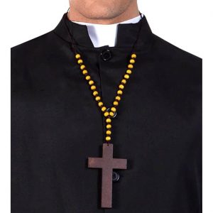 Kreuz Halskette Rosenkranz in Holzoptik hellbraun-dunkelbraun