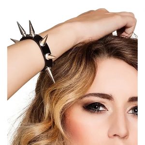 Punk Rocker Armband verstellbares Lederoptikband mit Stachelnieten SPIKE DELUXE schwarz-silber