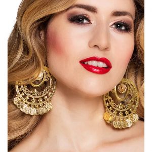 Orientalin Gipsy / Piratin Ohrringe mit Münzen an großen druchbrochenen Ringen BELLY DANCE gold