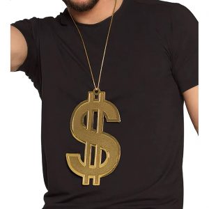 Geld Dollarzeichen Halskette mit Anhänger aus Kunststoff DOLLAR XXL 24cm gold