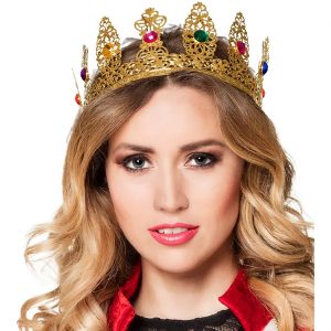 Königinnen Königs Krone aus Metall mit Steinen elegant durchbrochen gold-bunt