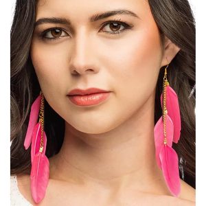 Hippie / Indianer / Festival Ohrringe Ohrhänger für Ohrlöcher Federn BOHO FEATHERS pink