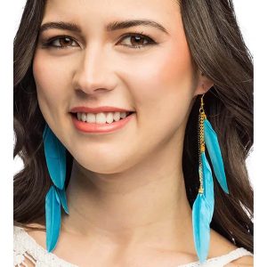 Hippie / Indianer / Festival Ohrringe Ohrhänger für Ohrlöcher Federn BOHO FEATHERS türkis