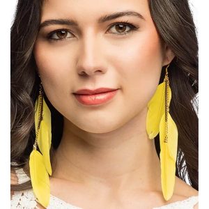 Hippie / Indianer / Festival Ohrringe Ohrhänger für Ohrlöcher Federn BOHO FEATHERS gelb
