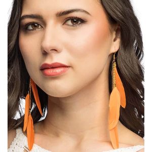 Hippie / Indianer / Festival Ohrringe Ohrhänger für Ohrlöcher Federn BOHO FEATHERS orange