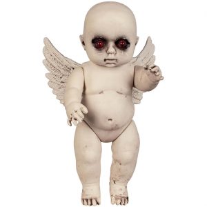Horror Baby mit Flügeln Deko Standfigur mit LED mit Leuchtaugen 30cm beige-rot