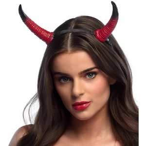 Teufel / Dämon Haarreif mit Hörnern Deluxe rot-schwarz