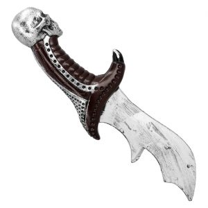Schädelkrieger / Dämon Dolch 29cm SKULL MASTER mit geschwungener Klinge silber