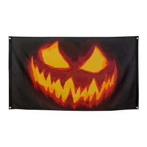 Kürbismann gruselig Dekobanner Spruchband Fahne aus Polyester Motiv CREEPY PUMPKIN 90x150cm schwarz-orange