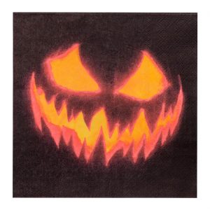 Kürbismann gruselig Einweggeschirr Servietten aus Papier Motiv CREEPY PUMPKIN Gesicht 33x33cm schwarz-orange
