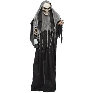 Skelett in Fetzen Deko Standfigur animiert+LED+Sound 180cm SHINING REAPER mit Laterne schwarz